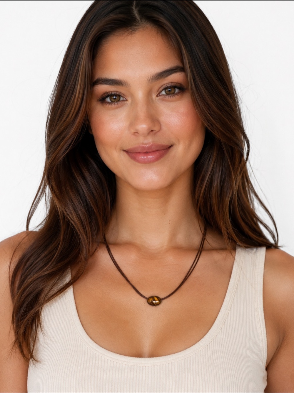 Tiger Eye Pendant Triple Brown Cord Necklace - Women Jewelry